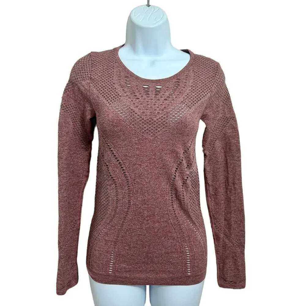 Alo Yoga Lark Seamless Laser Cut Mesh Top Sz Small Long Sleeve Rosewood Stretch